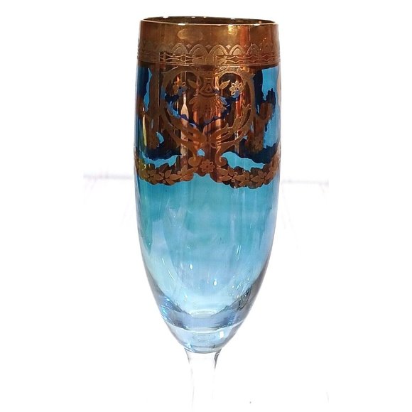 GlassOfVenice Murano Glass Champagne Flutes 24K Gold Leaf - Blue Set 4 Vintage - Picture 11 of 16